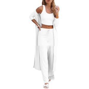 Vest Pants And Robe Three-piece Womens Loungewear Set