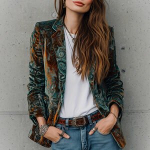 Women's Fashionable Casual Blazer With Floral Print