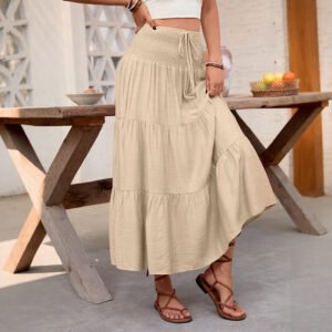 Solid-color Drawstring Skirt With An Elastic Waist
