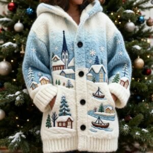 Printed Soft-fitting Long-sleeved Loose-fitting Women's Round-neck Coat