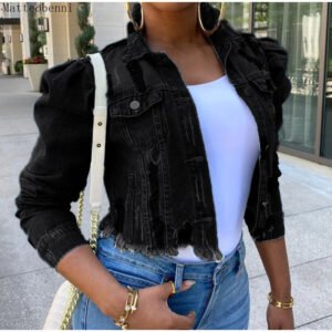 Puff sleeve denim jacket