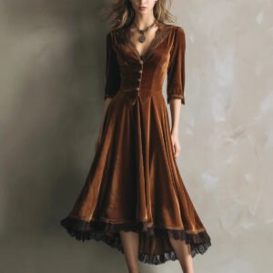 Autumn And Winter Velvet Stitching Lace Large Swing Dress