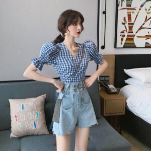 Denim shorts women's two-piece suit