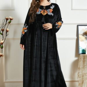 Women's Thickened Gold Velvet Ethnic Embroidery Casual Comfortable Long Skirt Arab Robe