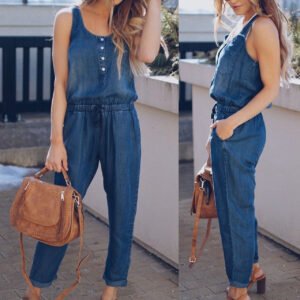 Casual Waist Vest Denim Jumpsuit