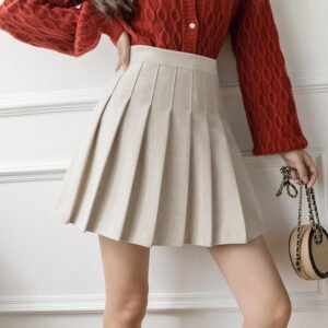 Women's Brown Woolen Pleated Skirt Skirt