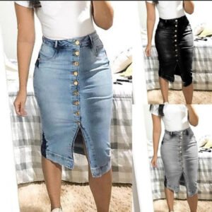 Denim Long Skirt Buttoned Slim Sexy Long Skirt