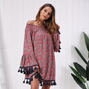 Print tassel patchwork dress