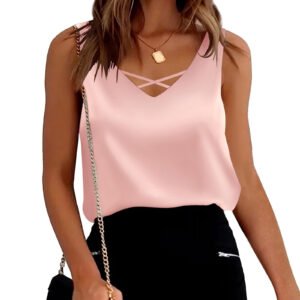 Women's Casual Solid Color Sleeveless Cross-Over V-Neck Tank Top