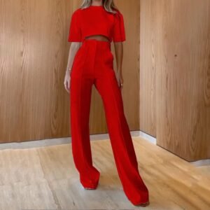 Straight Leg Trousers Solid Two-piece Set