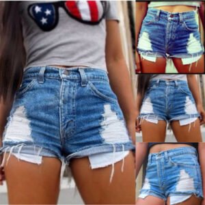 Europe and America hole hole pocket denim hot pants shorts