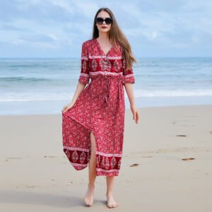 Long Sleeve Plus Size Dress Woman Vintage Print