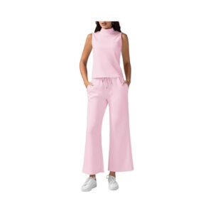 Turtleneck Slim-Fit Solid-Color Loungewear Cropped Pants Set With Drawstring