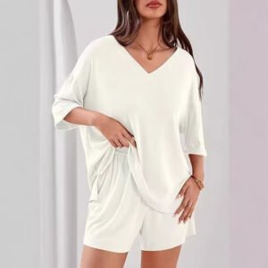 Womens Casual Commuter Two-Piece Set Short-Sleeve T-Shirt And Cropped Shorts