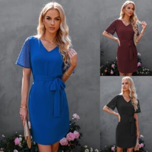 Women's Business Wear V-Neck Short Sleeve Dress