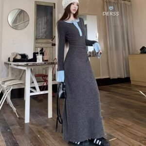 Womens Fashionable Slimming Patchwork Long-Sleeve Dress