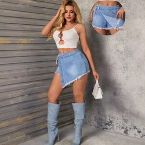 Womens Trendy Figure-hugging Asymmetrical Denim Shorts