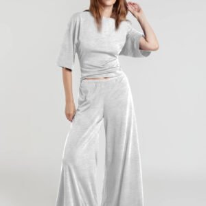 Womens Casual Slim-Fit Loose Wide-Leg Pants Set