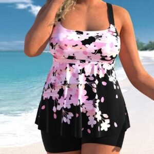Womens Plus-Size Swimsuit With Printed Straps And Boxer Briefs
