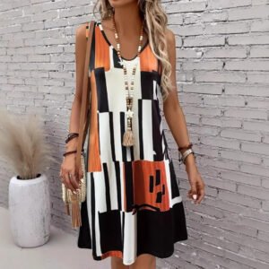 Casual Versatile And Stylish Striped V-neck Dress