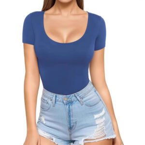 Crew-neck Short-sleeve Slim-fit Pullover T-shirt Slim Top