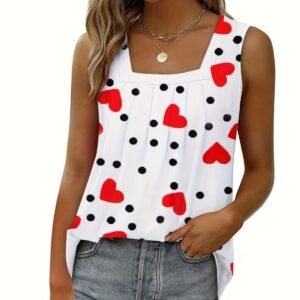 Womens Ruched Square-Neck Sleeveless Tuxedo Vest T-Shirt