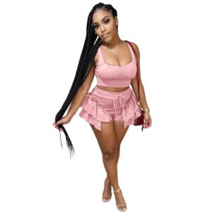 Nightclub Clothes Two-piece Suit Of Solid Color Vest And Shorts With Wooden Ears