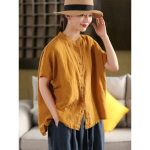 Korean-style Artistic Cotton-linen Short-sleeve Shirt Top