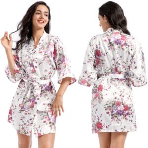 Home Short Cardigan Nightgown Plus Size Loose Silk Printing Morning Gowns