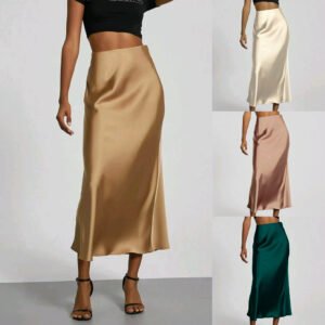 Women's Slim Fit Satin Skirt Fashion Chic Solid Long Skirt