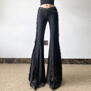 Hot Girl Lace Stitching Drape Bootcut Trousers Female
