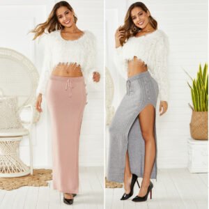 Fashion European And American Style Long Skirt Slim-fit Woolen Skirt Versatile Split Skirt