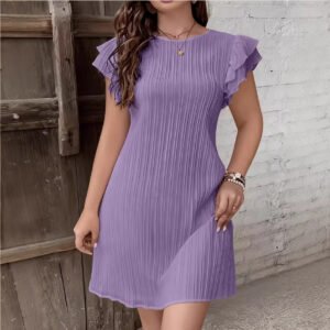 High-End Pleated Ruffle Solid Color Patchwork Dress