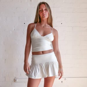 Solid Color And V-neck Hollow Out Strap Short Exercise Skirt Suit