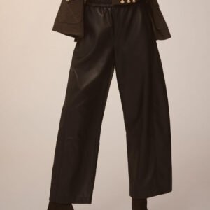 Elastic Waist Wide Leg Leather Pants