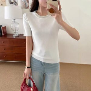 Crew Neck Knitted Base Layer Shirt Elegant Casual Loose Viscose Thin Pullover For Women