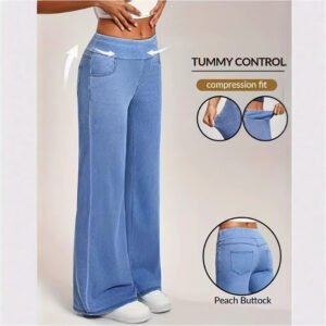 Stylish Elegant And Comfortable Faux Denim Jeans With A Digital Print