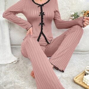 Long Sleeve Trousers Casual Homewear Lace Cardigan Suit