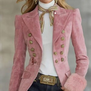 Lapel Multi-button Faux Suede And Fur Blazer