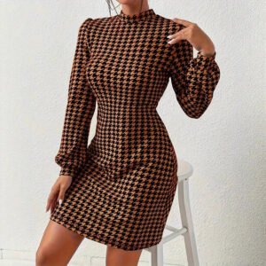 Women's Houndstooth Print Slimming Dress
