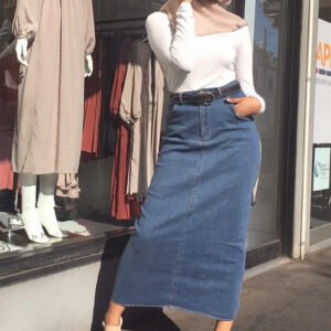 Long Stretch Denim Hip-wrapped Skirt