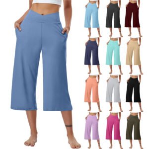 High-Waist Butt-Lifting V-Shaped Waist Wide-Leg Fitness Running Cropped Pants