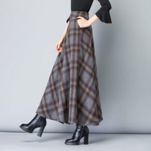 Woolen Skirt High WaistSlim Allmatch Pocket Long Skirt Elastic Waist Aline Big Skirt