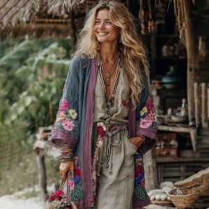 Spring And Autumn Casual Linen Shawl With Print Pattern