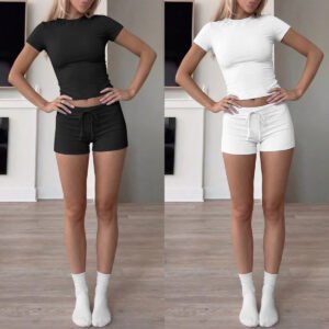 Womens Stylish Form-fitting Short-sleeve Set With A Crew Neck