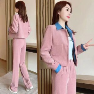 Women's Autumn New Fake Two-Piece Long-Sleeve Wide-Leg Pants Set