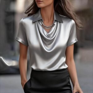 Elegant Minimalist Boat-neckline Shirt For Women