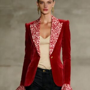 Women's Sweet-and-Cool Color-Block Velvet Blazer With Faux Pockets