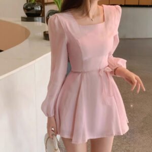 Square-Neck Elegant Korean-Style French-Style Womens Summer High-End Dress