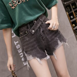 Irregular Frayed-edge Smoky Gray High-waist Denim Shorts That Are An Internet Sensation